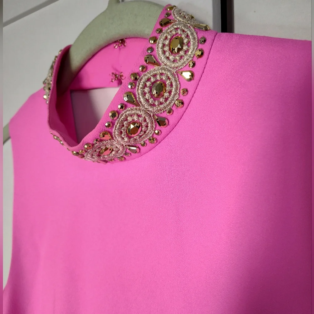 Lilly Lilli Pulitzer - Hot Pink Mock Jeweled Neck Shift Dress Sz 0 Unworn Cond… - Picture 2 of 10